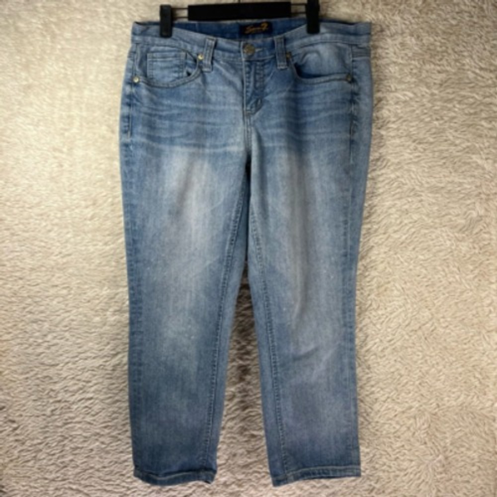 Seven7 Womens Straight‎ Leg Jeans Blue Whiskered Stretch Light Wash Denim 6